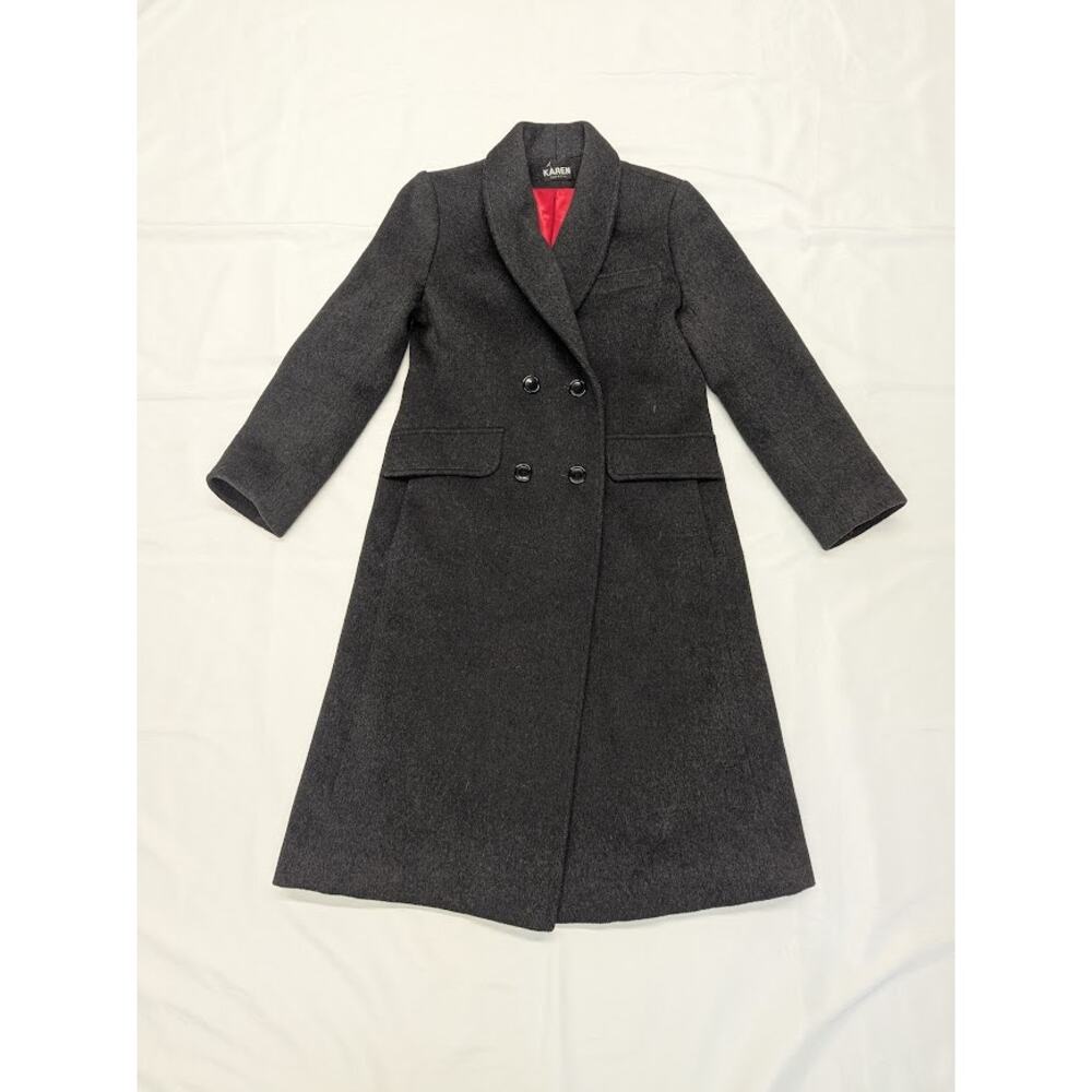 Vtg Karen Long Wool Cashmere trench Coat with Red Lining Womens Small